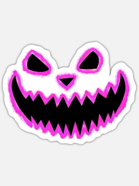 Neon Kürbisgesicht Pink - Gruppenkostüm - Sticker Größe S (10 x 10 cm) - Mattweiß