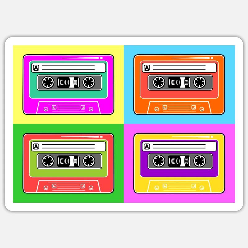 Cassette cassette pop art - Sticker taille S (10 x 10 cm) - blanc mat
