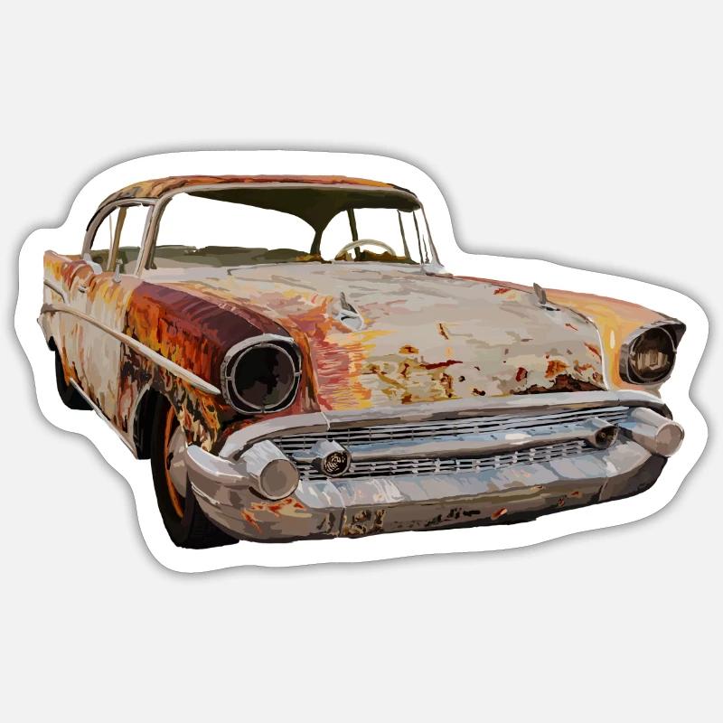 Rostiges Auto - Sticker Größe S (10 x 10 cm) - Mattweiß