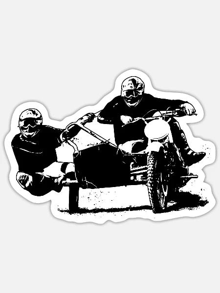 Sidecar Moto Cross - Sticker Größe S (10 x 10 cm) - Mattweiß