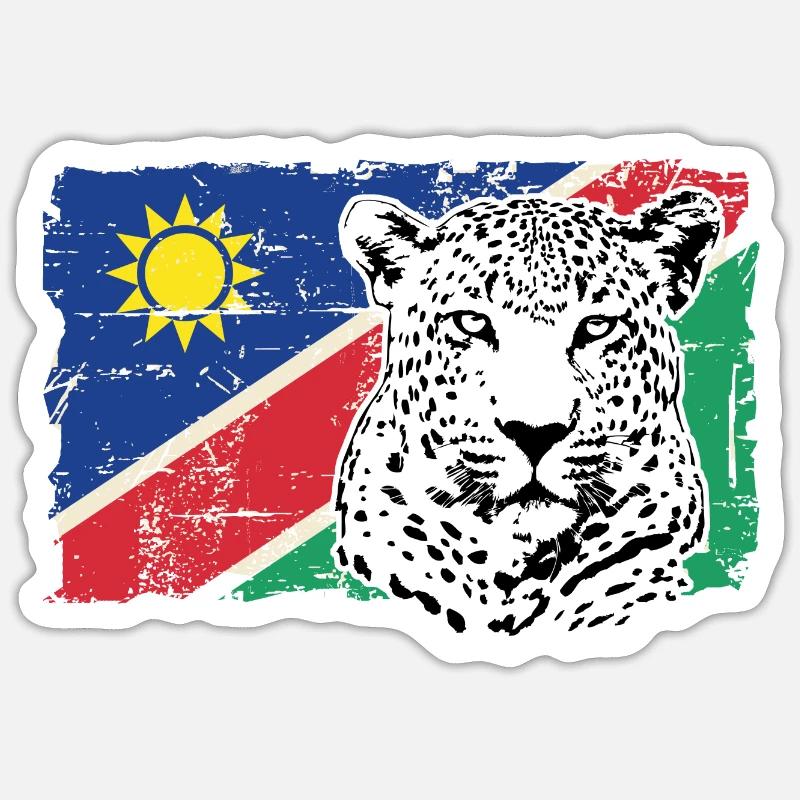 Namibia Flag - Leopard - Sticker Größe S (10 x 10 cm) - Mattweiß