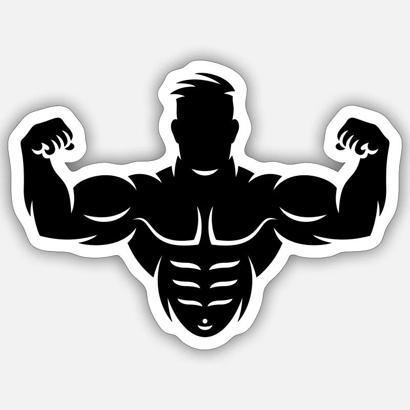 Bodybuilder (Culturisme / Biceps / Biscoteau) - Sticker taille S (10 x 10 cm) - blanc mat