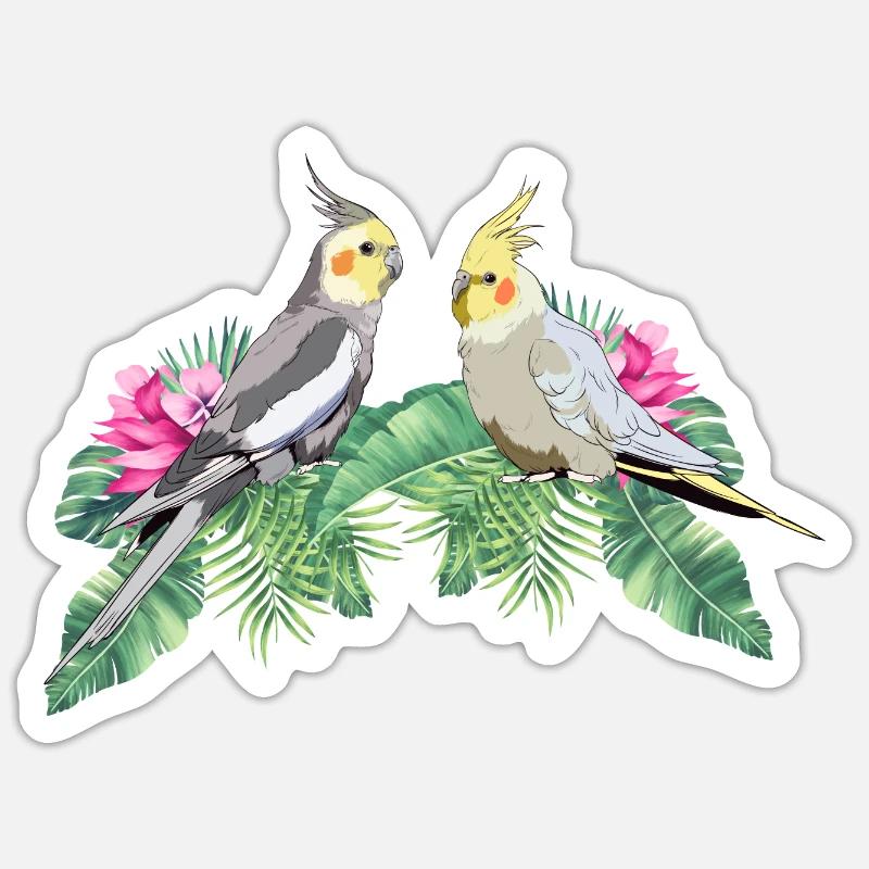 Perruche perruche calopsitte - Sticker taille S (10 x 10 cm) - blanc mat