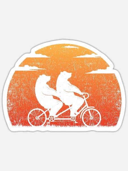 Tandem Fahrrad Bär Retro Pärchen Vintage Paar - Sticker Größe S (10 x 10 cm) - Mattweiß