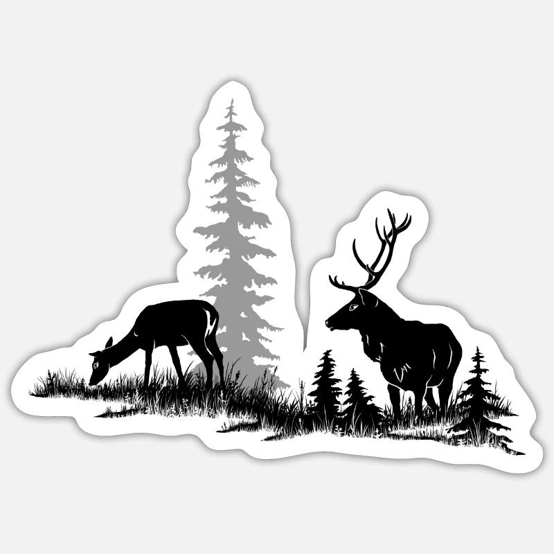 Rothirsch im Wald Sticker Größe S (10 x 10 cm)