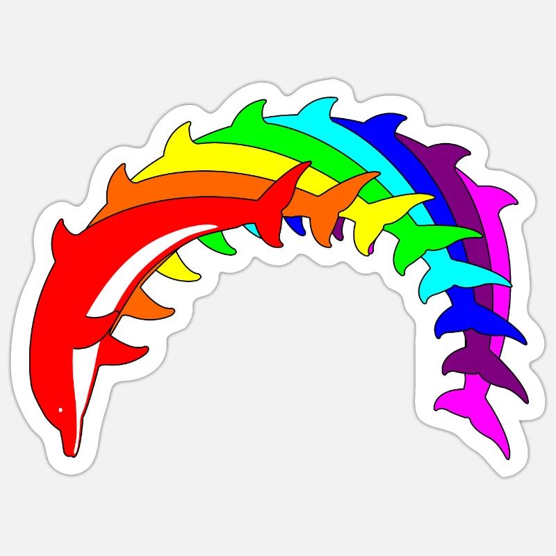 Rainbow dolphins - Sticker size S (10 x 10 cm) - white matte