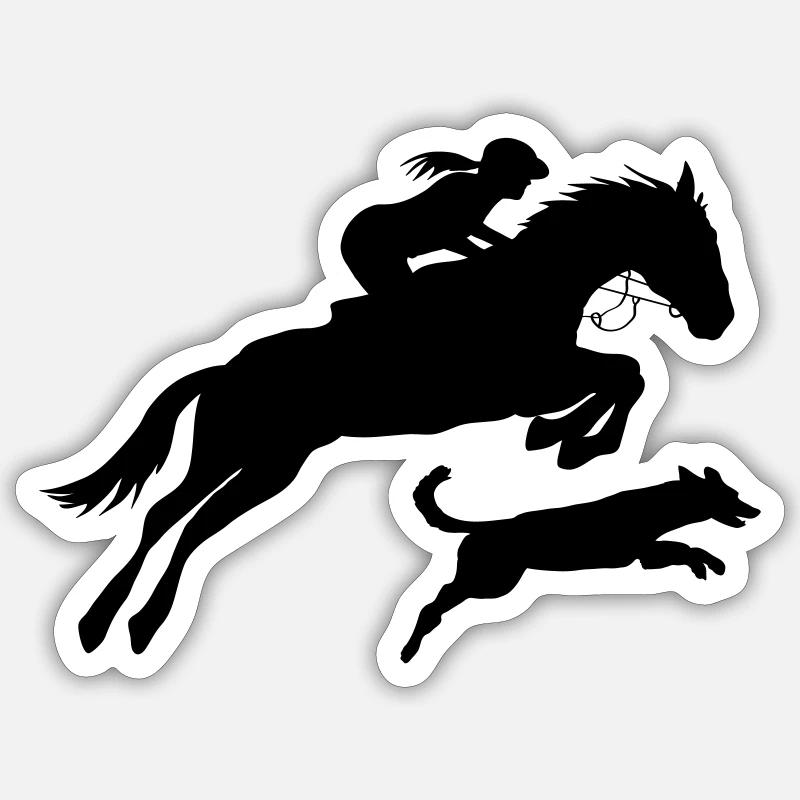 Cheval avec cavalière et chien Sticker taille S (10 x 10 cm)