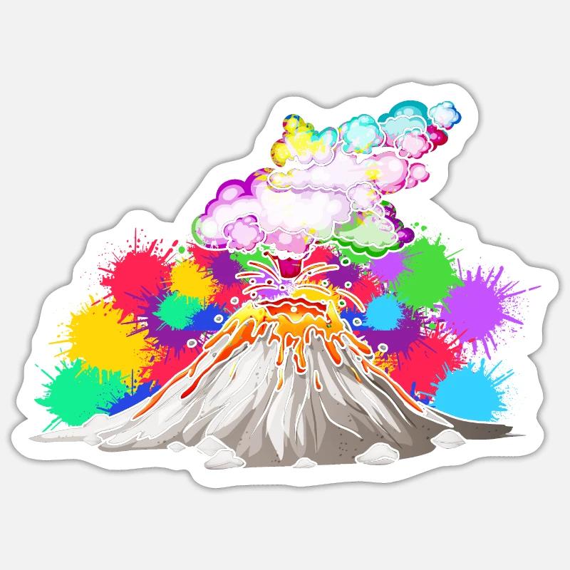 Vulkan Lava Eruption Motiv Geschenkidee - Sticker Größe S (10 x 10 cm) - Mattweiß