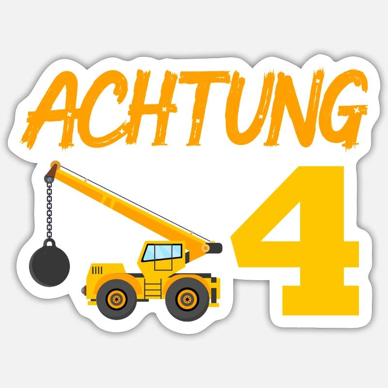 Ich bin 4 Abrisskran 4. Geburtstag 4 Jahre - Sticker Größe S (10 x 10 cm) - Mattweiß