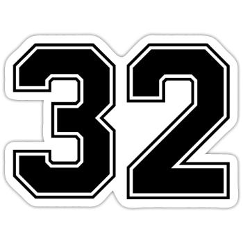 32 number jersey - Sticker size S (10 x 10 cm) - white matte - Front