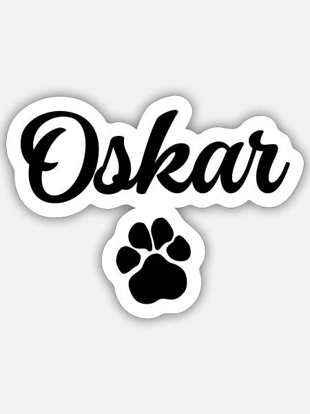 Hundename OSKAR mit Pfote - Sticker Größe S (10 x 10 cm) - Mattweiß