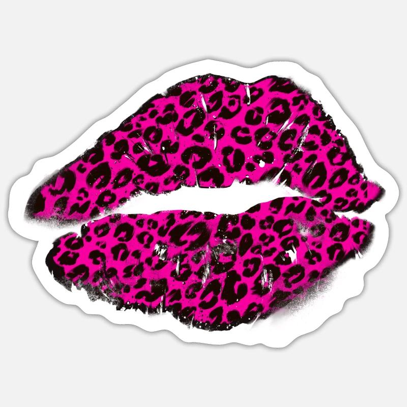 Lèvres avec motif léopard - Sticker taille S (10 x 10 cm) - blanc mat