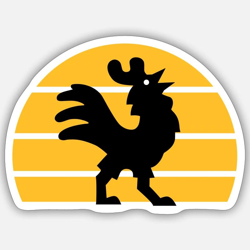 Coq chantant devant la moitié du soleil Sticker taille S (10 x 10 cm)