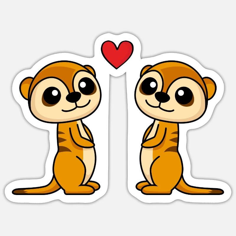 Erdmännchen Comic Paar liebe - Sticker Größe S (10 x 10 cm) - Mattweiß