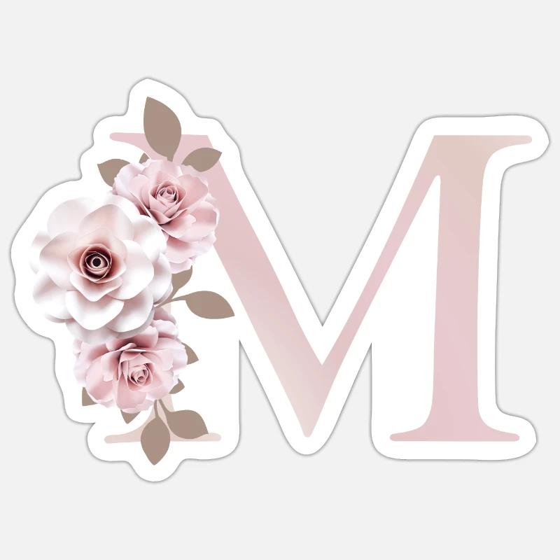 M Buchstabe mit Blumen 3D Effekt - Sticker Größe S (10 x 10 cm) - Mattweiß