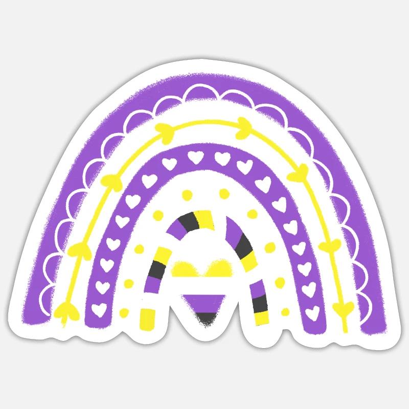 Nonbinary Pride Boho-Regenbogen - Sticker Größe S (10 x 10 cm) - Mattweiß