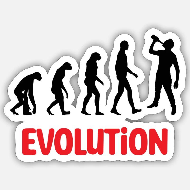 Evolution : Alcool / Alcoolique / Humour - Sticker taille S (10 x 10 cm) - blanc mat