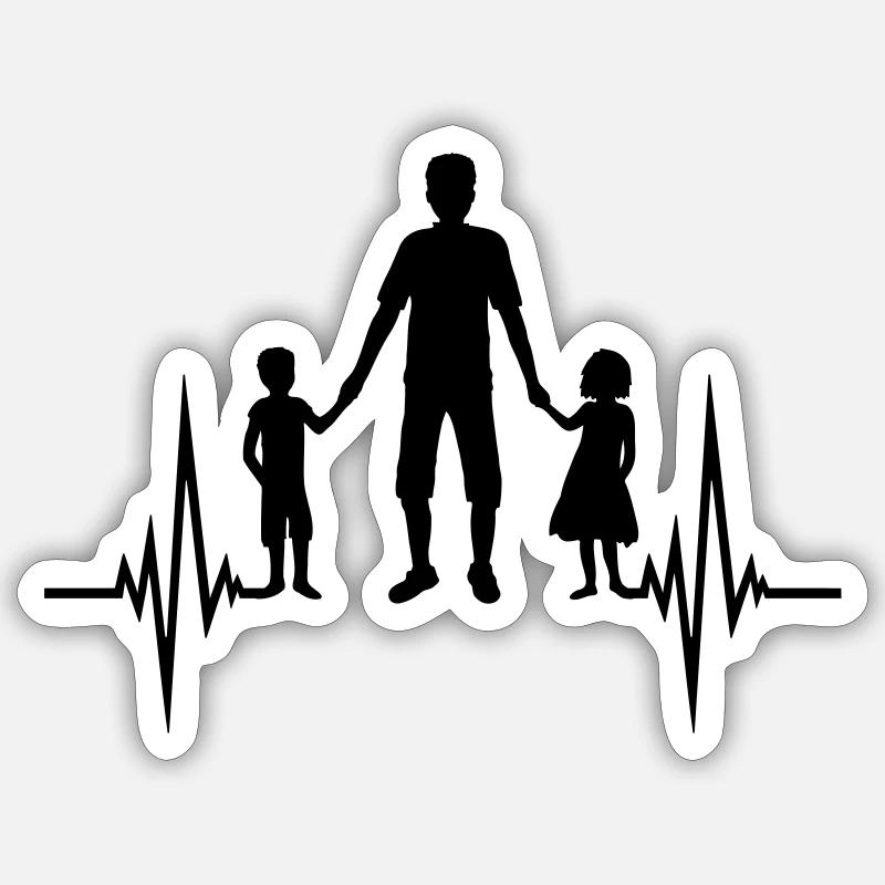 Mädchen Junge Papa Puls - Sticker Größe S (10 x 10 cm) - Mattweiß