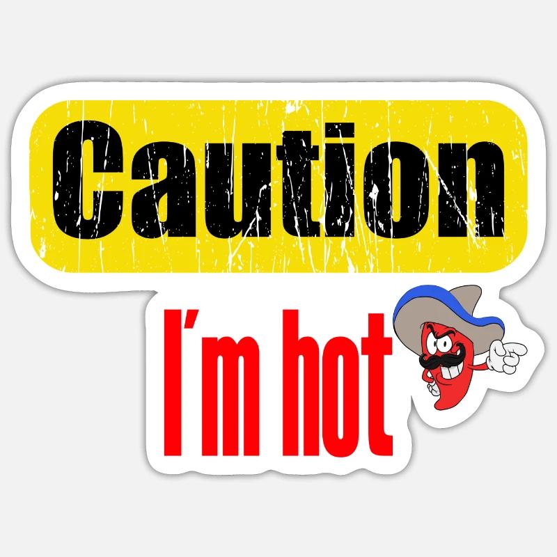 Attention Je suis chaud Logo - Sticker taille S (10 x 10 cm) - blanc mat