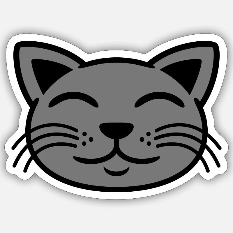 Graue Katze Gesicht glücklich - Sticker Größe S (10 x 10 cm) - Mattweiß