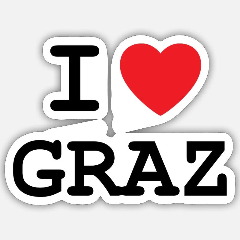 J’aime Graz - Ich liebe Graz - Sticker taille S (10 x 10 cm) - blanc mat