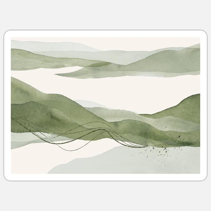 Sage Abstract Landscape - Sticker size S (10 x 10 cm) - white matte