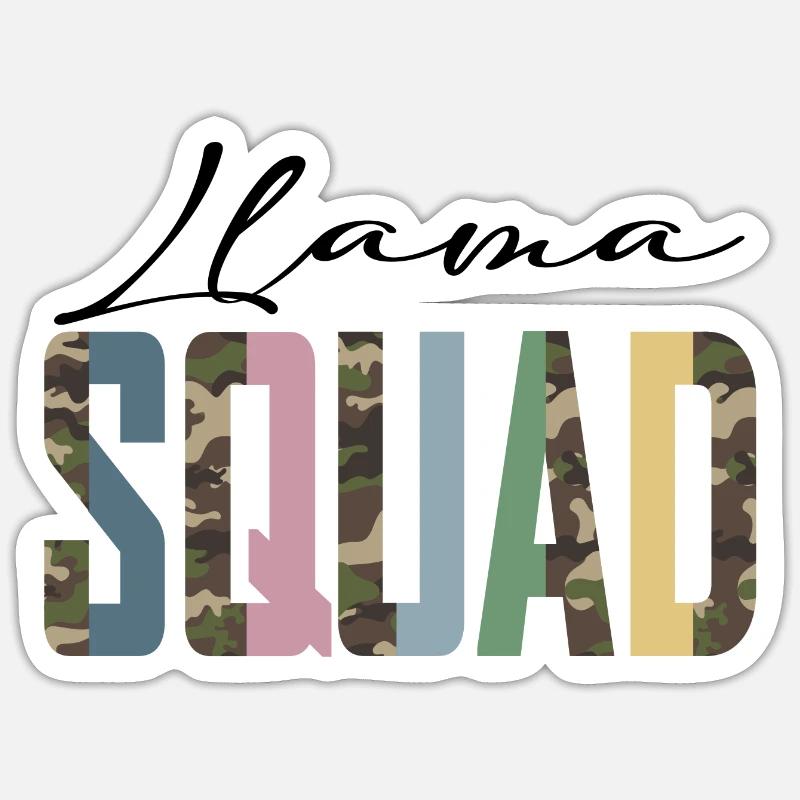 Llama Squad Lama Équipe - Sticker taille S (10 x 10 cm) - blanc mat