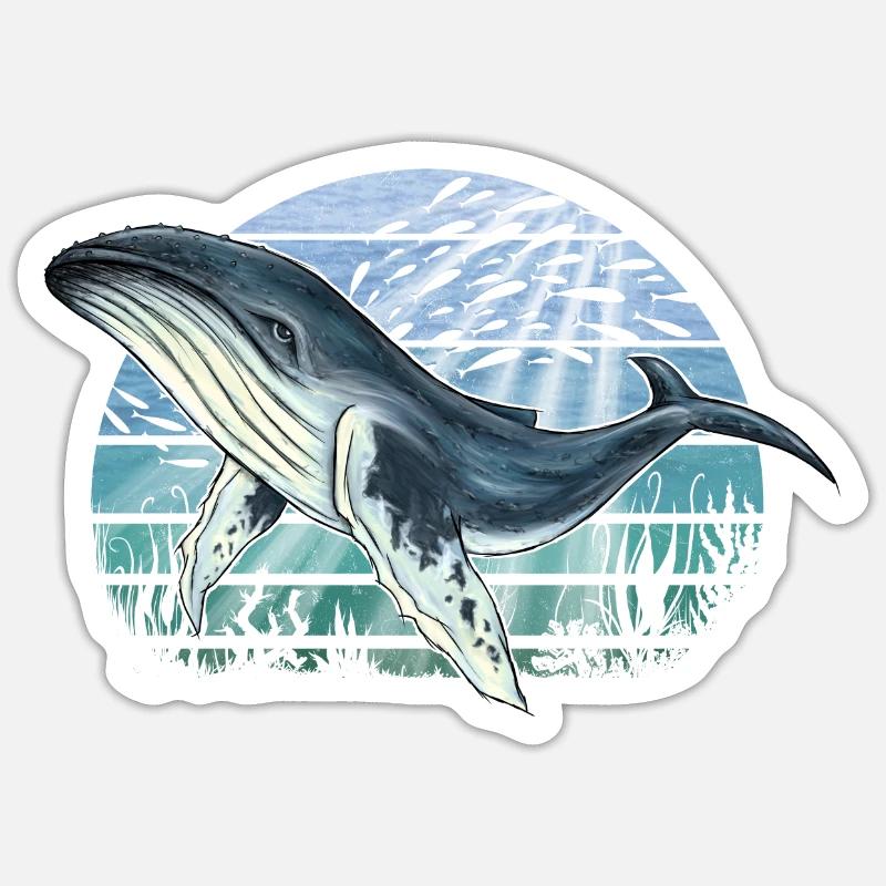 Retro Unterwasser-Welt mit Buckelwal - Sticker Größe S (10 x 10 cm) - Mattweiß