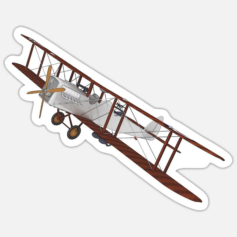 Avion biplan de 1915 - Sticker taille S (10 x 10 cm) - blanc mat
