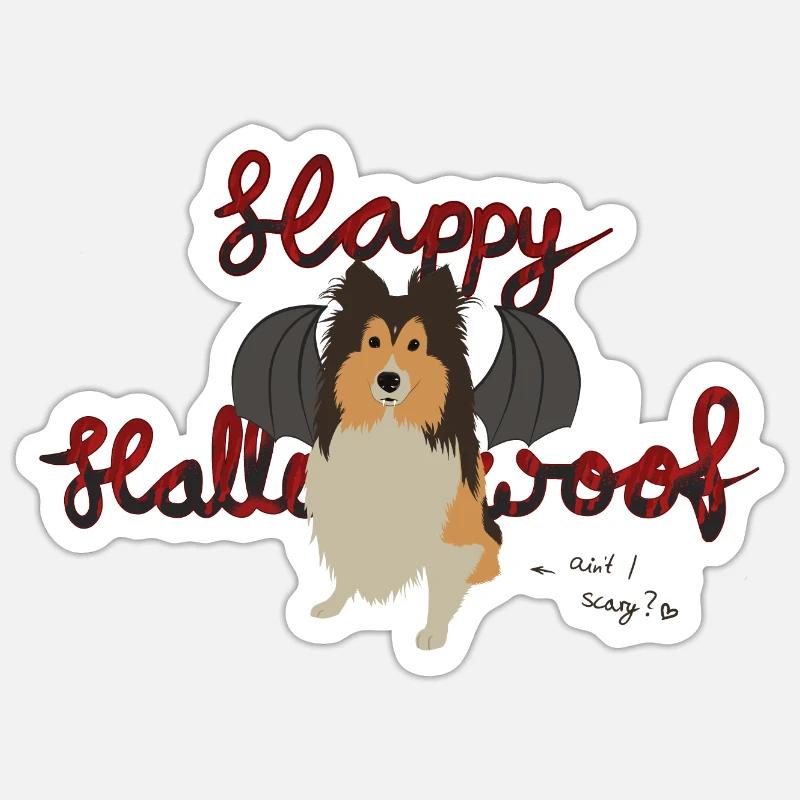 Happy Hallowoof Halloween Chien Comic Sheltie Sticker taille S (10 x 10 cm)