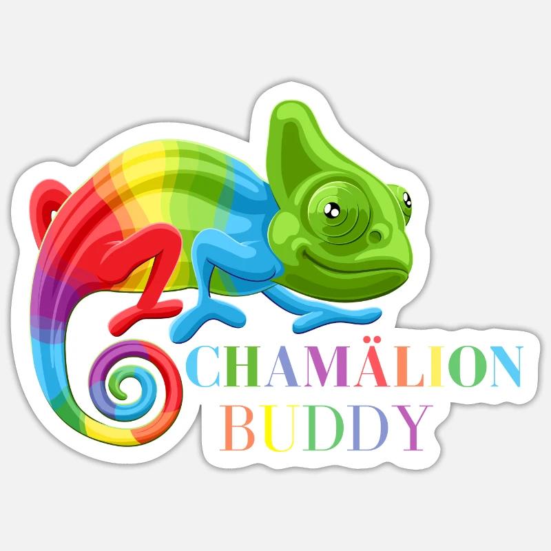 Chamäleon, bunte Chamäleon-Eidechsen - Sticker Größe S (10 x 10 cm) - Mattweiß