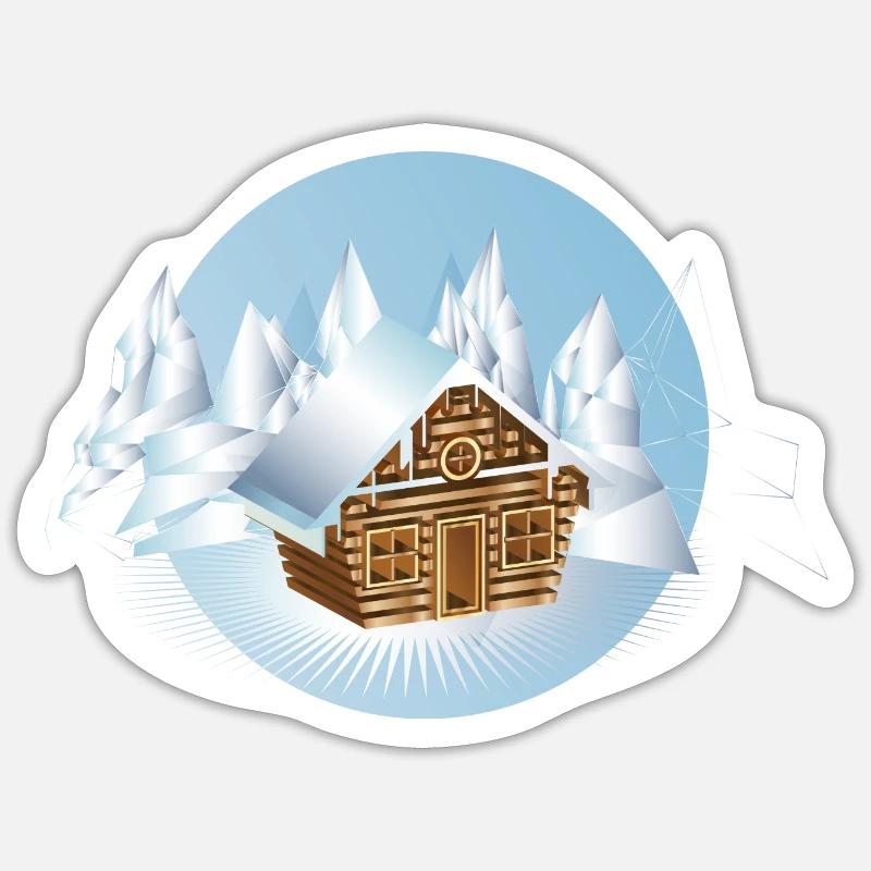 kleine Blockhütte inmitten einer Eislandschaft Sticker Größe S (10 x 10 cm)