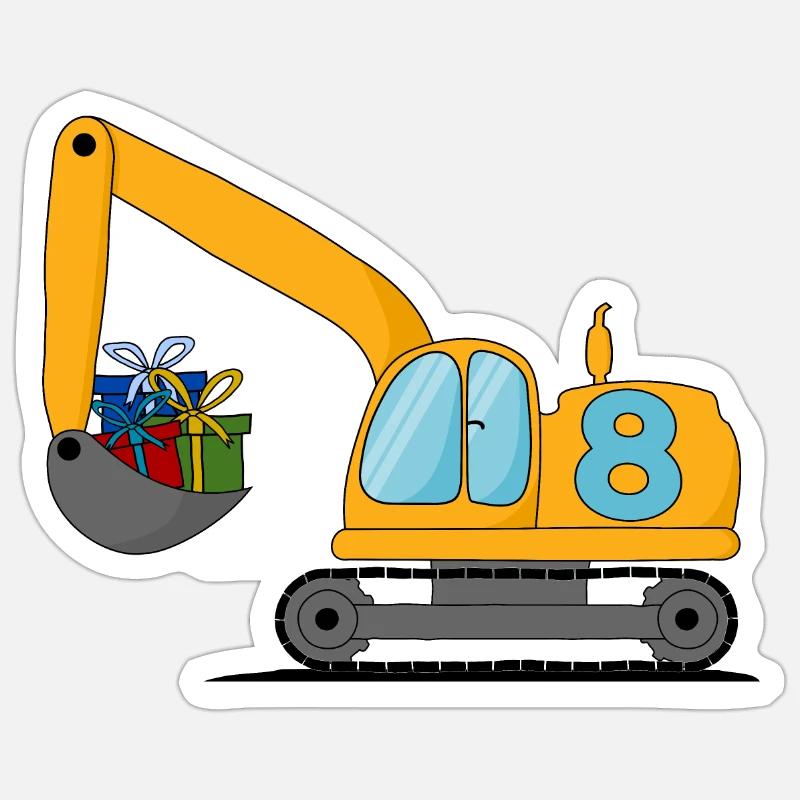 Bagger Kinder 8. Geburtstag - Sticker Größe S (10 x 10 cm) - Mattweiß