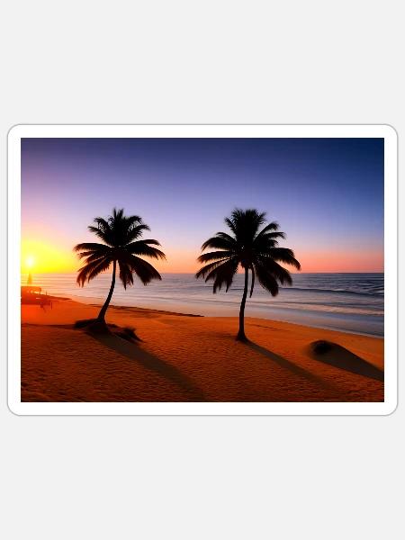 Sonnenuntergang am Strand mit Palmen - Sticker Größe S (10 x 10 cm) - Mattweiß