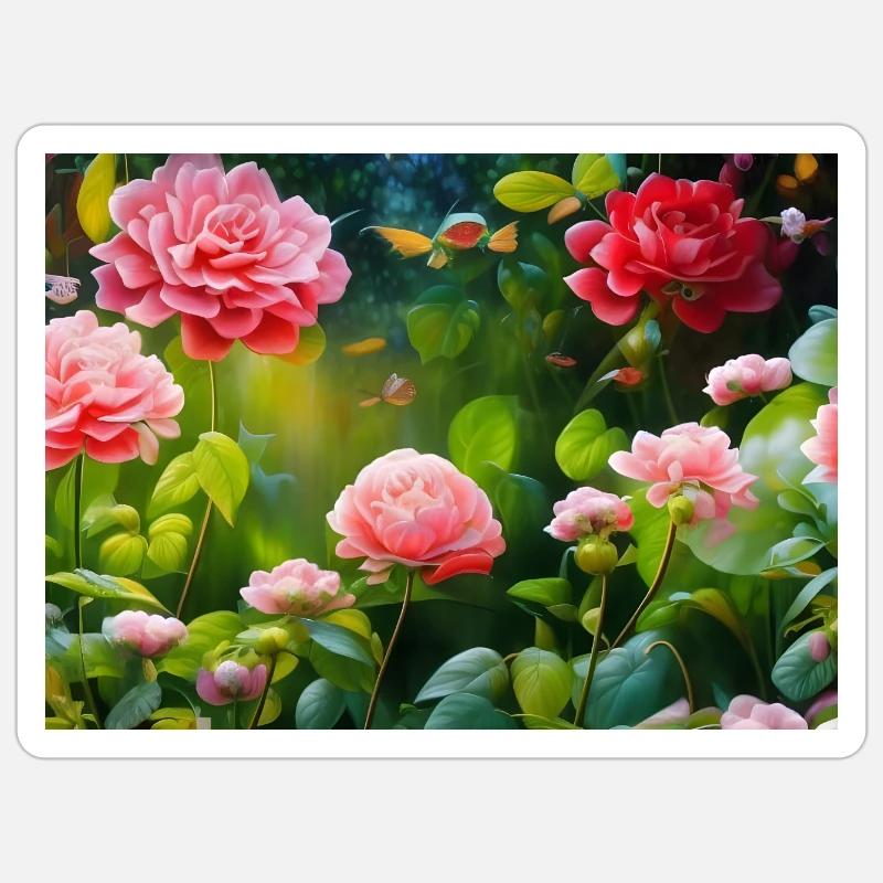 Blühende Rosen Blüten - Sticker Größe S (10 x 10 cm) - Mattweiß