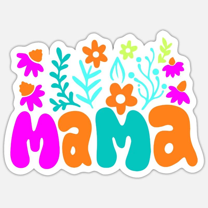 Muttertag Retro Mama Blumen Sticker Größe S (10 x 10 cm)
