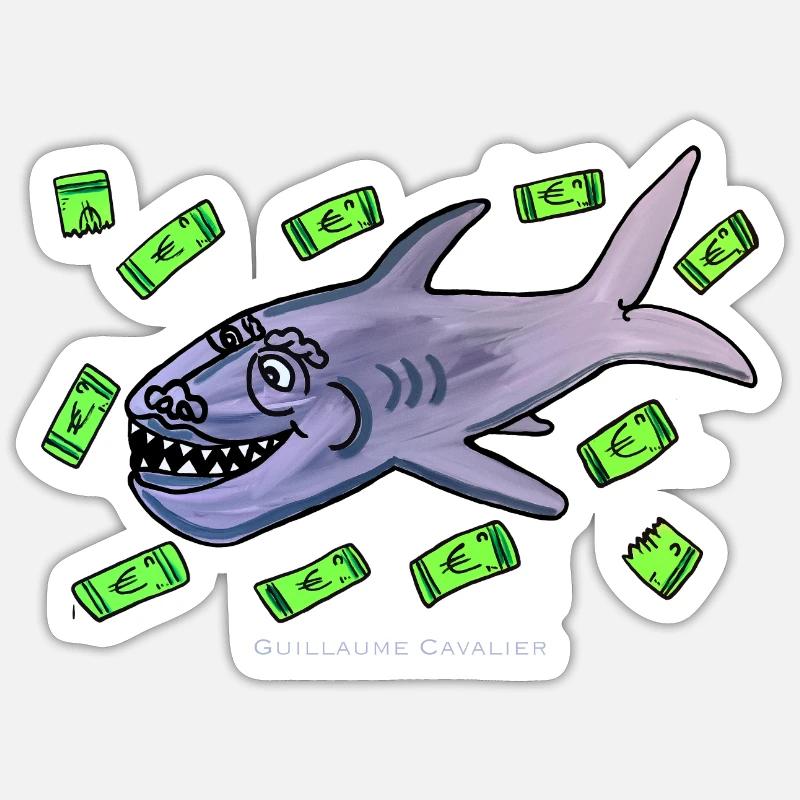 Requin aux billets - Sticker taille S (10 x 10 cm) - blanc mat