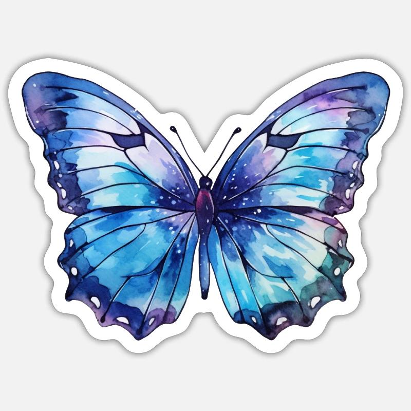 Papillon bleu - Sticker taille S (10 x 10 cm) - blanc mat