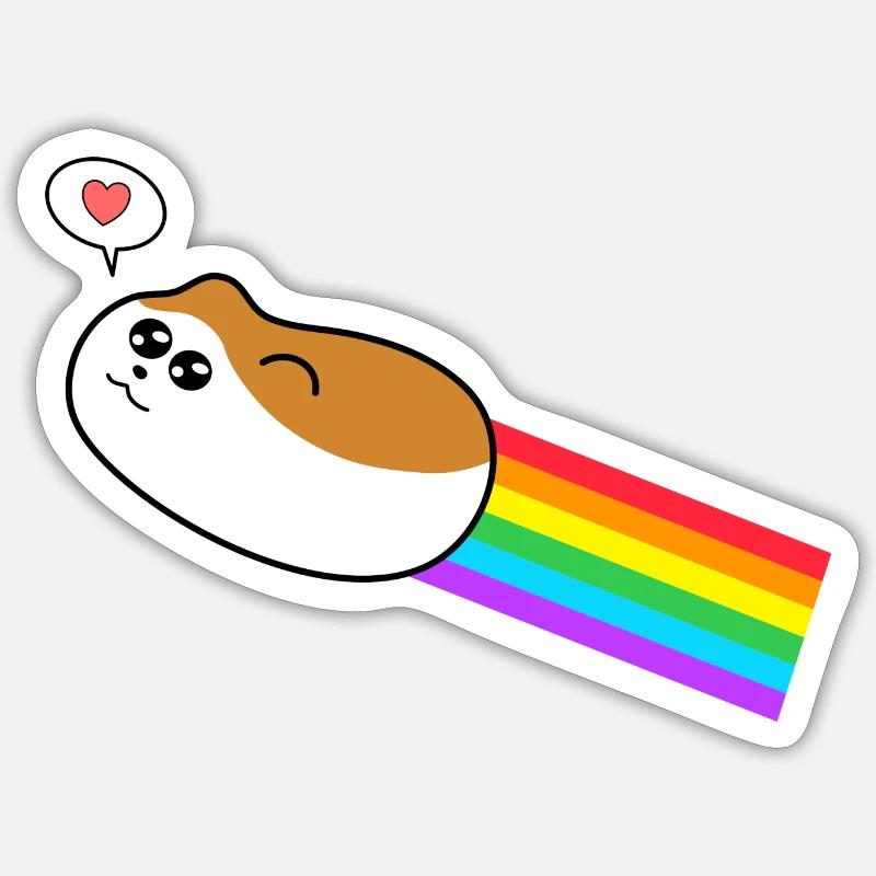 Hamster mit Regenbogen - Sticker Größe S (10 x 10 cm) - Mattweiß