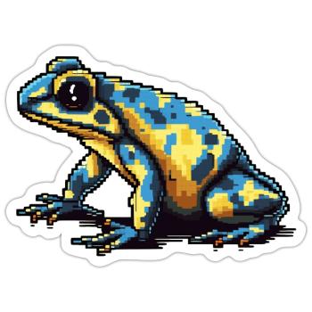 Farbenfroher Retro Pixel Pfeilgiftfrosch in 8 Bit - Sticker Größe S (10 x 10 cm) - Mattweiß - Vorne