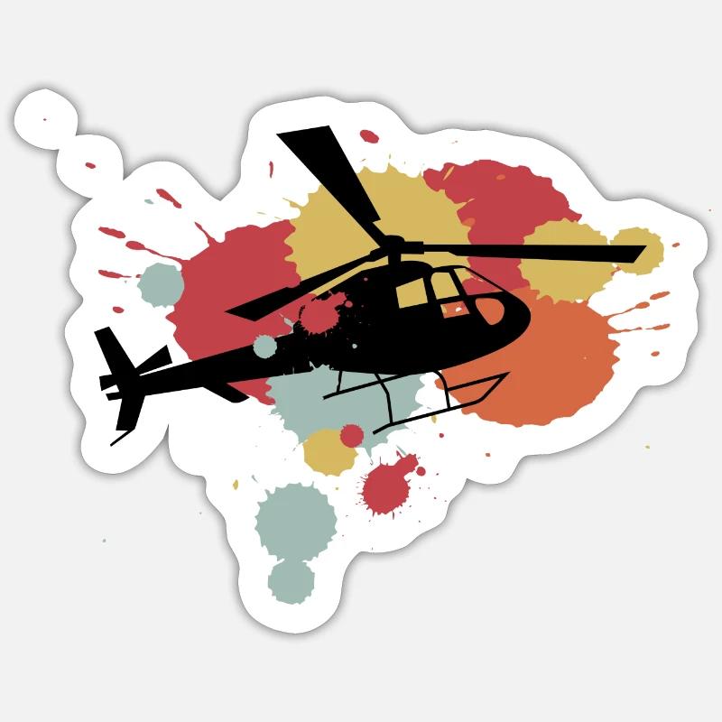 Hubschrauber Helikopter Retro Geschenk - Sticker Größe S (10 x 10 cm) - Mattweiß