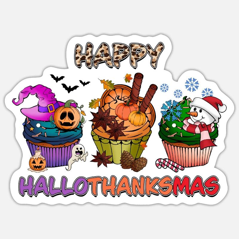 Joyeux HalloThanksMas Cupcakes - Sticker taille S (10 x 10 cm) - blanc mat