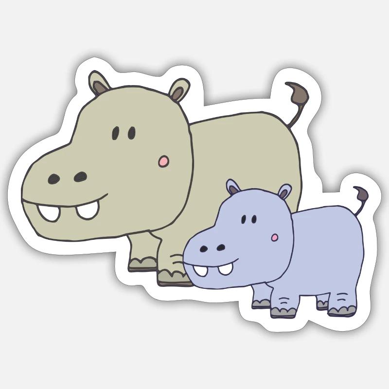 nilpferd vater und sohn - Sticker Größe S (10 x 10 cm) - Mattweiß