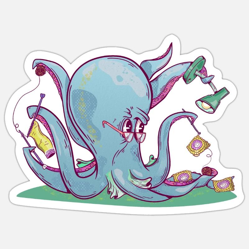 Cute octopus crocheting - Sticker size S (10 x 10 cm) - white matte