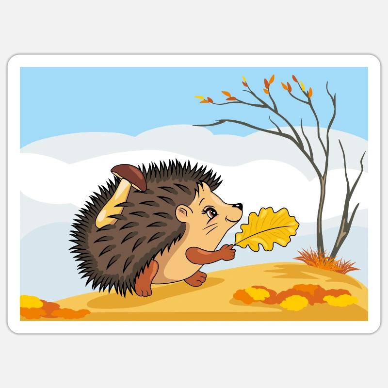 Mignon hérisson ambulant - Sticker taille S (10 x 10 cm) - blanc mat