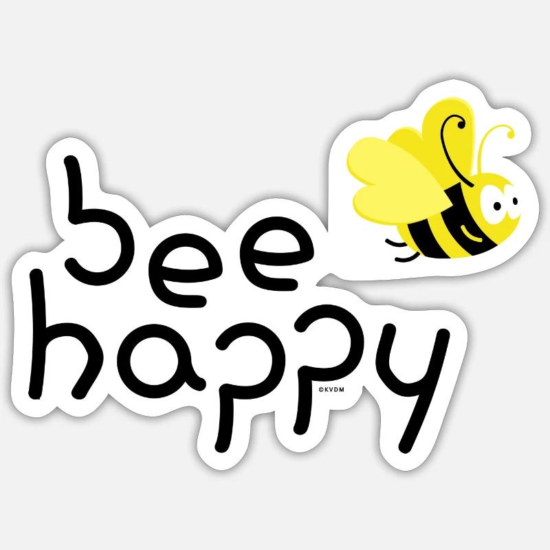 Bee happy schwarz Sticker Größe S (10 x 10 cm)