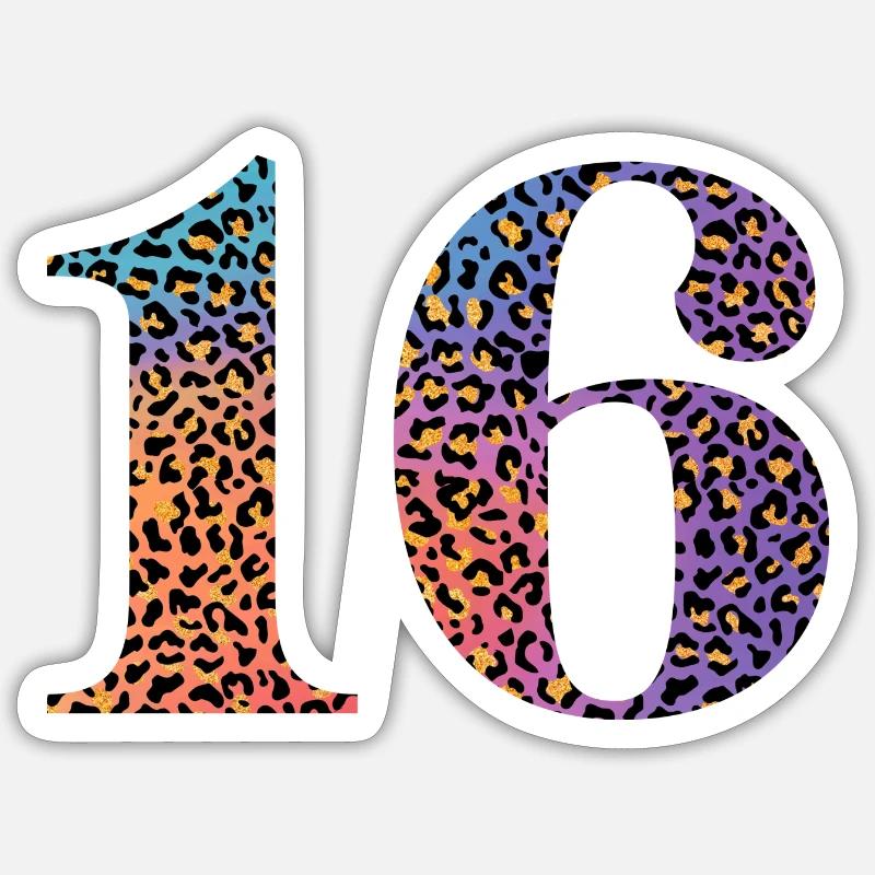 16th Birthday Leopard - Sticker size S (10 x 10 cm) - white matte