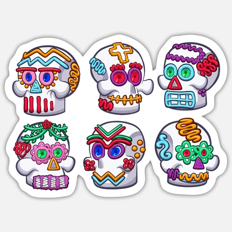 Zucker-Schädel - Sticker Größe S (10 x 10 cm) - Mattweiß