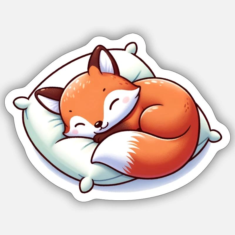 Bébé renard endormi - Sticker taille S (10 x 10 cm) - blanc mat