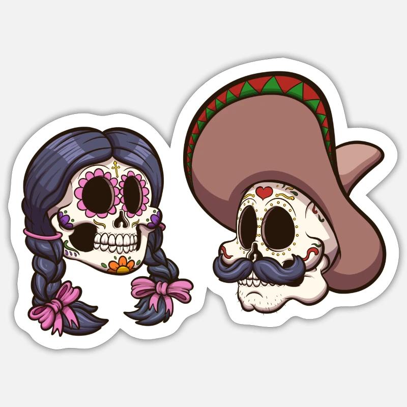 Crânes mexicains - Sticker taille S (10 x 10 cm) - blanc mat